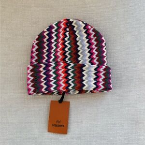 NWT Authentic MISSONI Multicolor Zigzag Knit Beanie with Folded Cuff